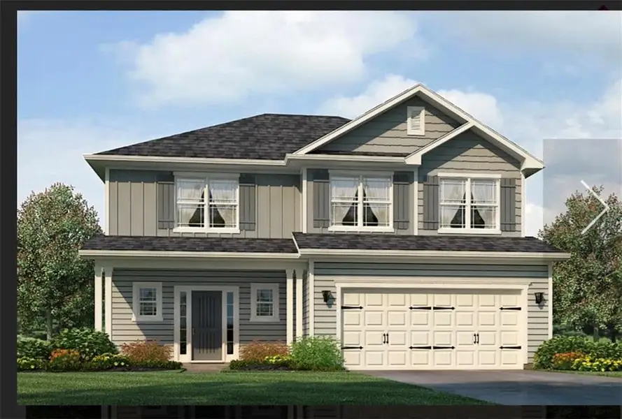 Front exterior of a new home in Thunder Ridge, Dawsonville, GA, highlighting curb appeal (Image 1).