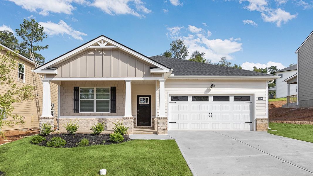 Front exterior of a new home in Wrenfield at Chanticleer, North Augusta, SC, highlighting curb appeal (Image 1). Front exterior of a new home in Wrenfield at Chanticleer, North Augusta, SC, highlighting curb appeal (Image 1).