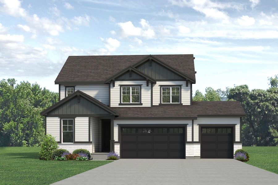 Representative exterior photo of a completed home built from the Jansen by Risewell Homes in Highlands Preserve, Mead, CO (Image 23).