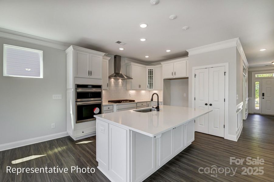 Beautiful kitchen will have white marbled quartz and stainless steel appliances.