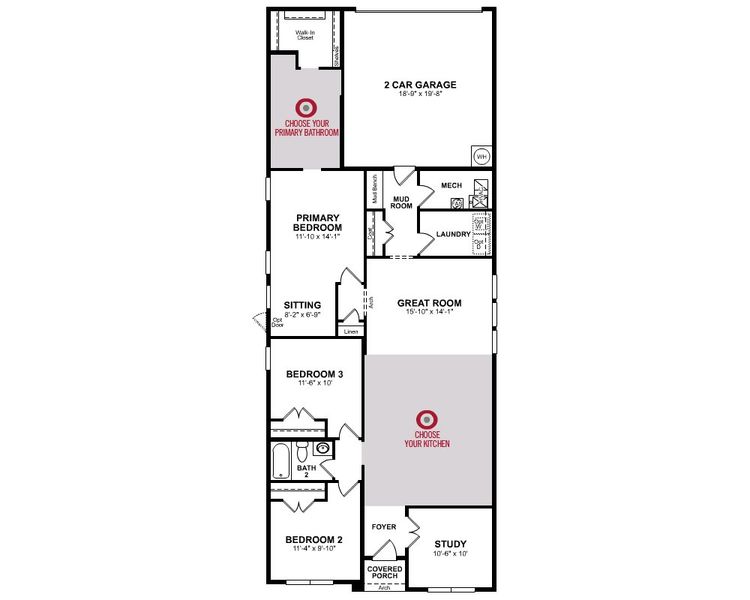 2D floor plan layout for the Meridian by Beazer Homes in Treeline, Justin, TX (Image 3).