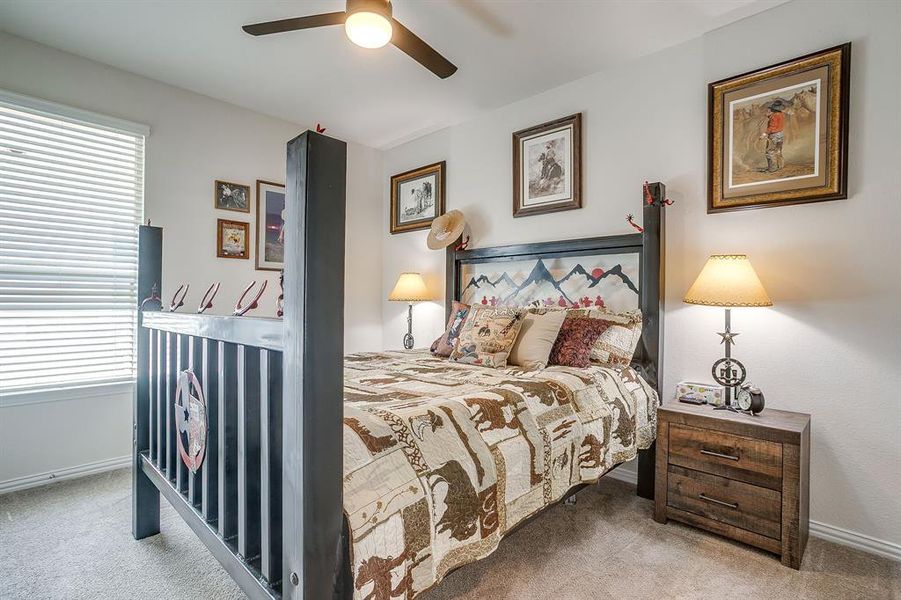 Bedroom with carpet and ceiling fan Bedroom with carpet and ceiling fan