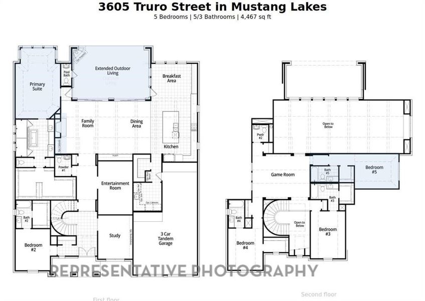 2D floor plan layout of this home in Mustang Lakes: 74ft. lots, Celina, TX (Image 2).