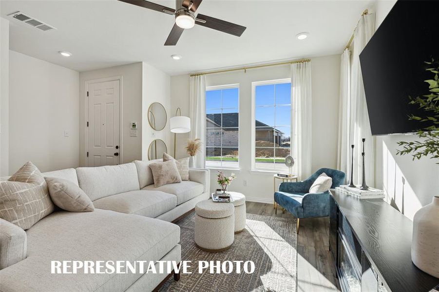 Thoughtfully designed, relaxing family rooms can be found in all of our homes in Heritage Village. REPRESENTATIVE PHOTO OF MODEL HOME. Thoughtfully designed, relaxing family rooms can be found in all of our homes in Heritage Village. REPRESENTATIVE PHOTO OF MODEL HOME.