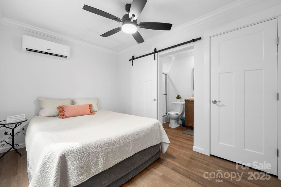 Primary bedroom with nice size closet and still room for a dresser/chest for more storage