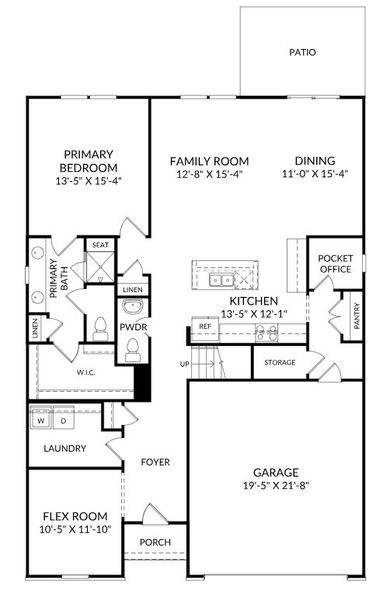 2D floor plan layout for the The Garland by Stanley Martin Homes in Trestle Ridge at Brunswick Forest, Leland, NC (Image 4).