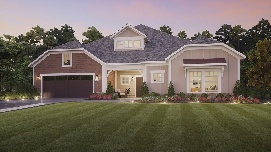 Representative exterior photo of a completed home built from the Provenance by Epcon Communities in The Courtyards at Quail Park, Mint Hill, NC (Image 1). Representative exterior photo of a completed home built from the Provenance by Epcon Communities in The Courtyards at Quail Park, Mint Hill, NC (Image 1).