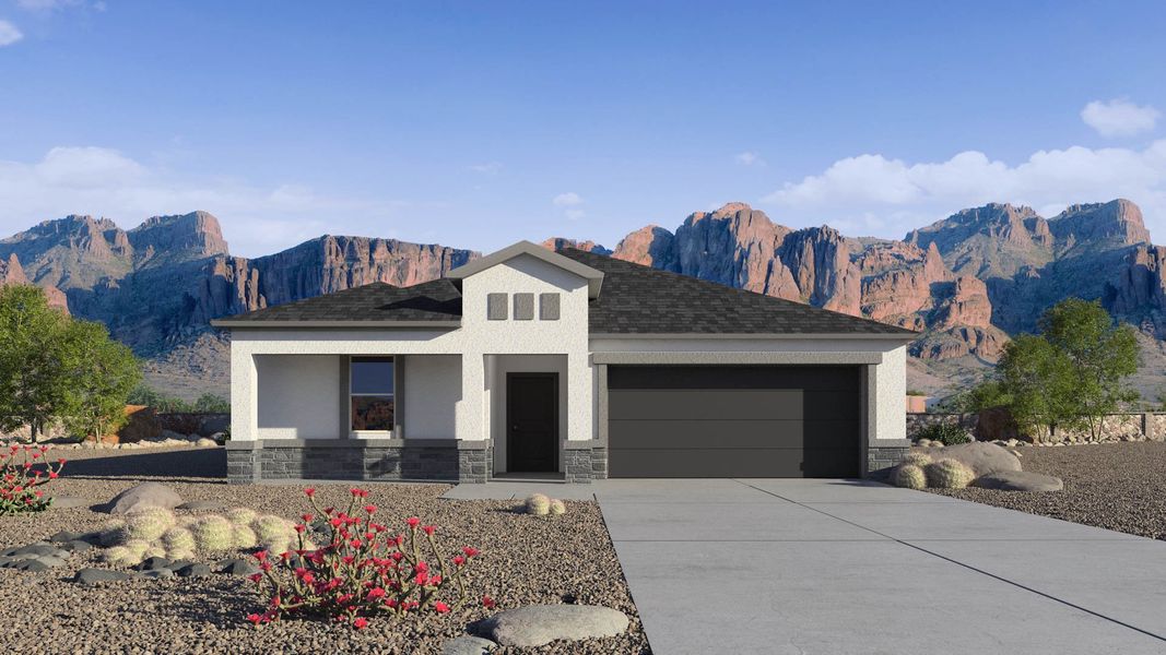 Representative exterior photo of a completed home built from the Cali by D.R. Horton in Quail Ranch, San Tan Valley, AZ (Image 19).