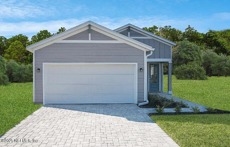 Front exterior of a new home in St Augustine Lakes: St Augustine Lakes 40S, St. Augustine, FL, highlighting curb appeal (Image 1).