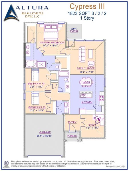 2D floor plan layout for the Cypress III by Altura Homes in Summerwood, Red Oak, TX (Image 3).