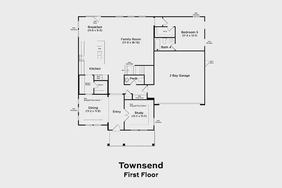 2D floor plan layout for the Townsend by DRB Homes in Sanctuary at Panther Creek, Durham, NC (Image 3).