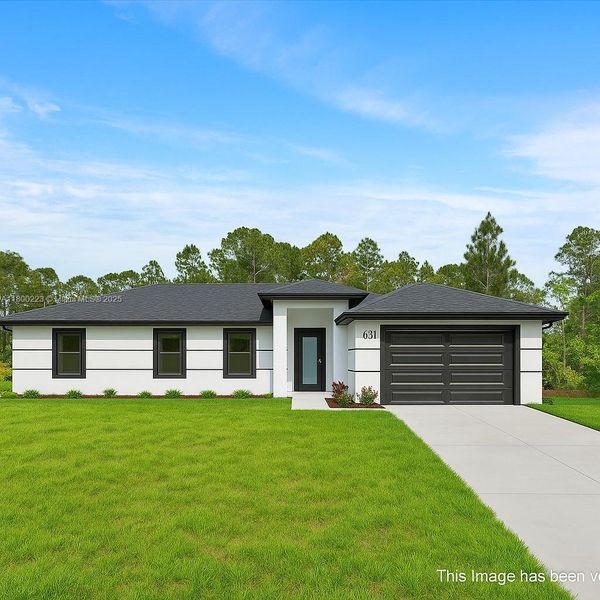Front exterior of a new home in , Lehigh Acres, FL, highlighting curb appeal (Image 24). Front exterior of a new home in , Lehigh Acres, FL, highlighting curb appeal (Image 24).