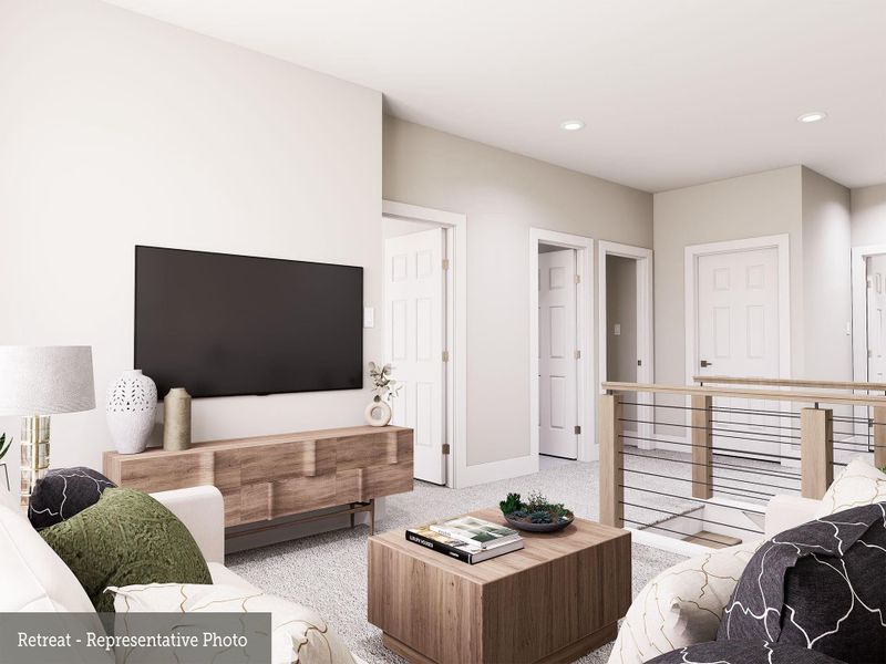 Furnished interior view inside a new home in Easthaven at Bridgeland Central - Vision Collection, Cypress (Image 16). Furnished interior view inside a new home in Easthaven at Bridgeland Central - Vision Collection, Cypress (Image 16).