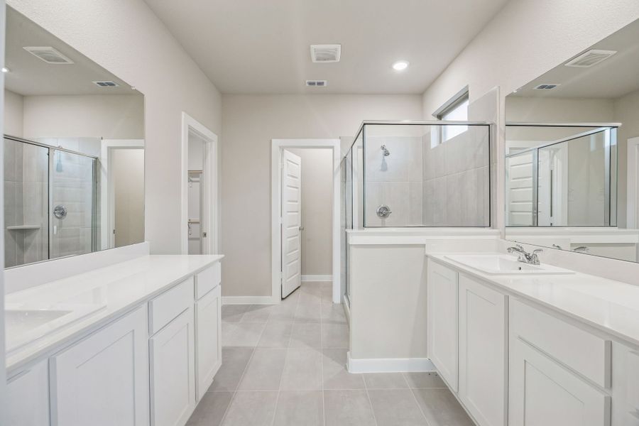 Primary Bathroom in the Wimbledon home plan by Trophy Signature Homes – REPRESENTATIVE PHOTO
