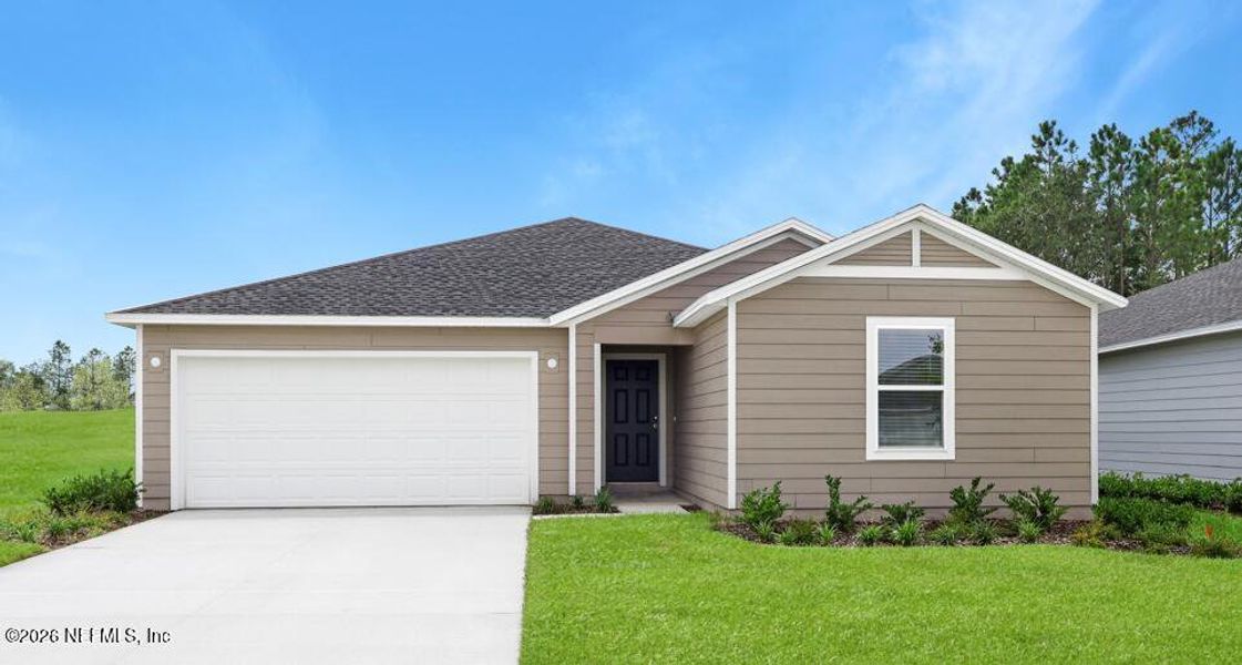 Front exterior of a new home in Holstein Crossing, Green Cove Springs, FL, highlighting curb appeal (Image 1). Front exterior of a new home in Holstein Crossing, Green Cove Springs, FL, highlighting curb appeal (Image 1).