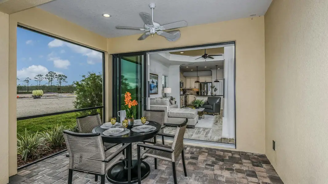 Exterior details and patio area of a home in Vicenza Real Estate and Homes for Sale in North Venice, FL - Neal Communities, Nokomis (Image 22).