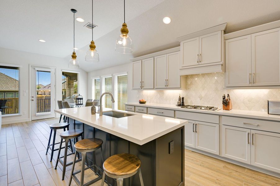 Large kitchen island for seating for four.