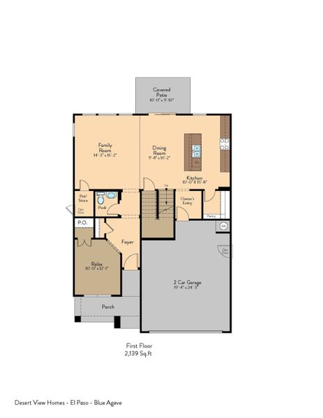 2D floor plan layout for the Blue Agave by View Homes in Paseos Del Este, Horizon City, TX (Image 6).