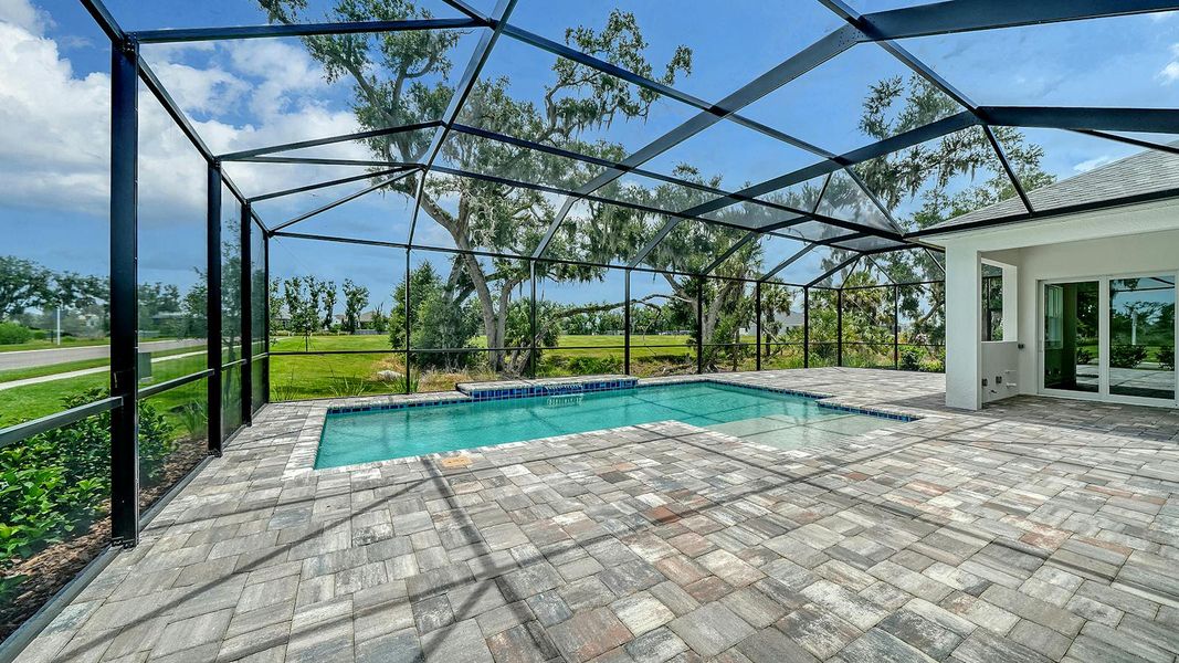 Exterior details and patio area of a home in Canoe Creek Real Estate and Homes for Sale in Parrish, FL - Neal Communities, Parrish (Image 27).