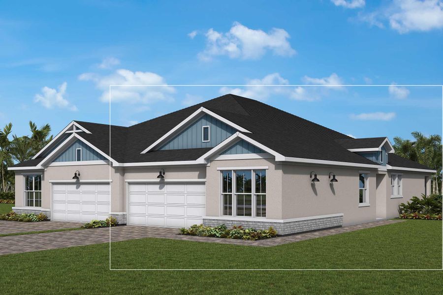Front exterior of a new home in Gracewater at Sarasota, Sarasota, FL, highlighting curb appeal (Image 2). Front exterior of a new home in Gracewater at Sarasota, Sarasota, FL, highlighting curb appeal (Image 2).