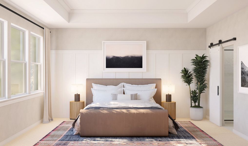 Primary suite with decorative feature wall