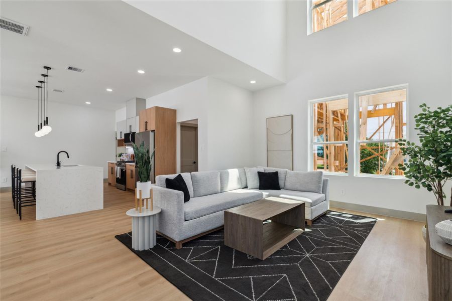 The dining area is thoughtfully positioned to encourage gatherings and shared experiences.