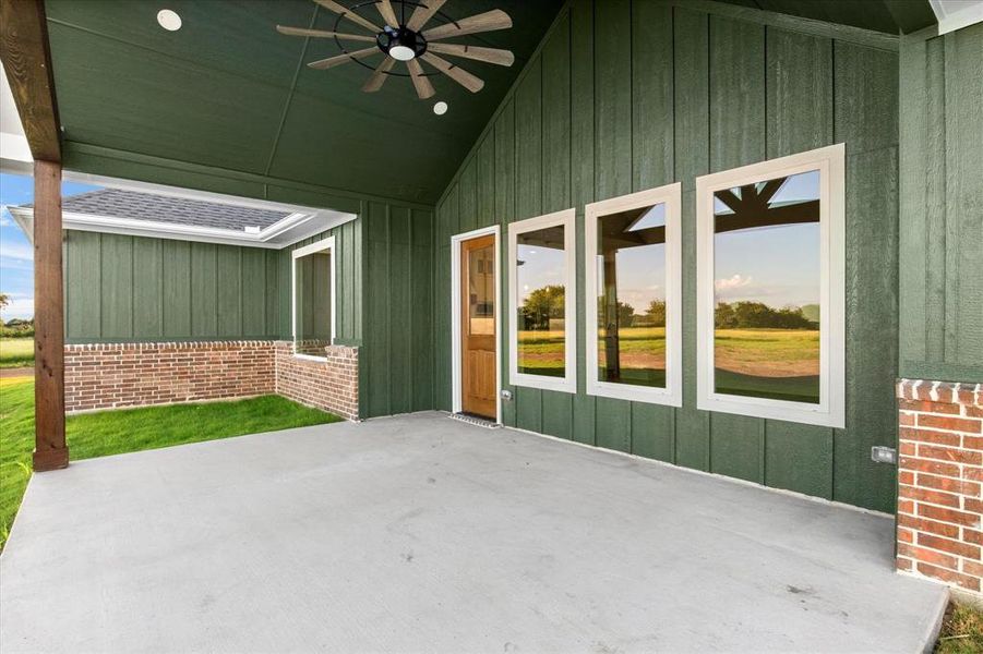 View of patio / terrace featuring ceiling fan View of patio / terrace featuring ceiling fan