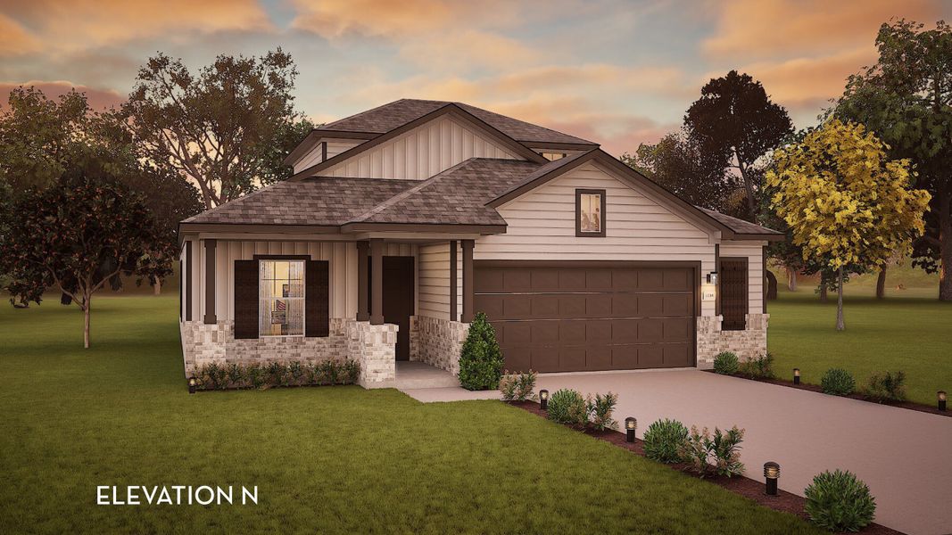 Representative exterior photo of a completed home built from the Brazos by CastleRock Communities in Lariat, Liberty Hill, TX (Image 10). Representative exterior photo of a completed home built from the Brazos by CastleRock Communities in Lariat, Liberty Hill, TX (Image 10).