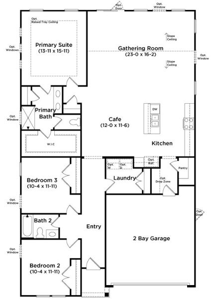 2D floor plan layout for the Chelsea by DRB Homes in Bluffs at Sun Colony, Longs, SC (Image 5).