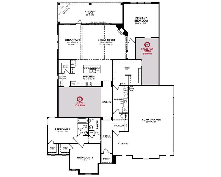 2D floor plan layout for the Sedona by Beazer Homes in Highland Estates, San Antonio, TX (Image 3).