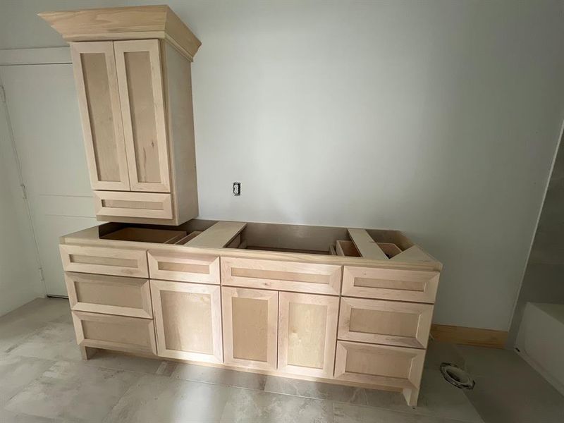 Vanity and Storage to upstairs bathroom off of the Loft