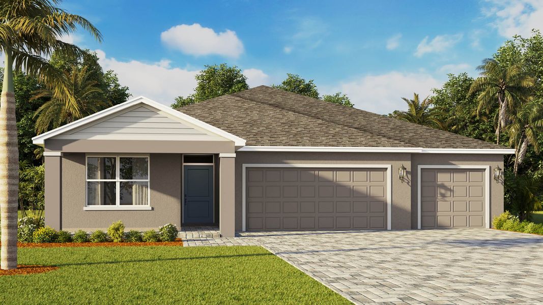 Representative exterior photo of a completed home built from the Denham by D.R. Horton in Cypress Bay West, Palm Bay, FL (Image 4). Representative exterior photo of a completed home built from the Denham by D.R. Horton in Cypress Bay West, Palm Bay, FL (Image 4).