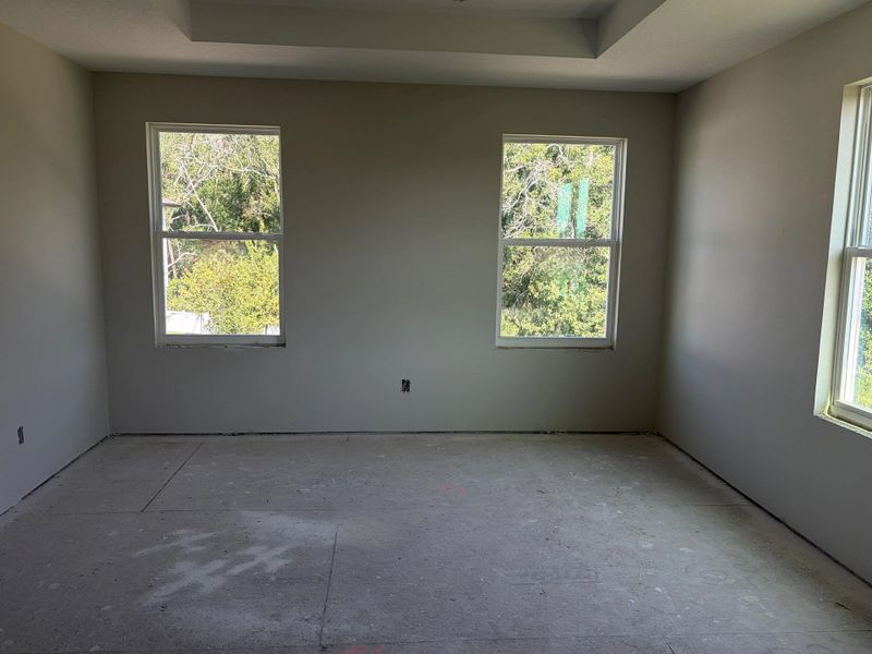 Spacious Primary Bedroom featuring a tray ceiling - under construction