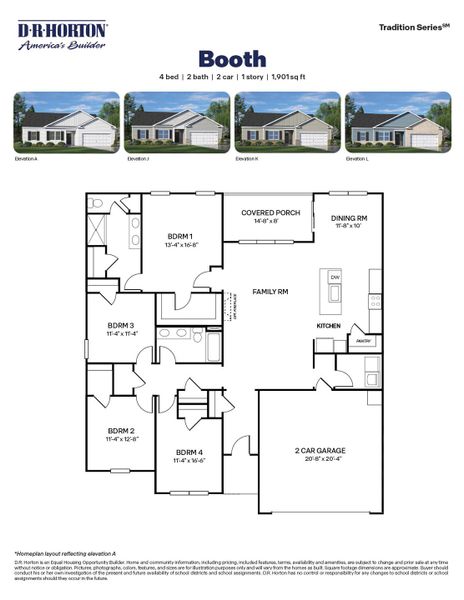 2D floor plan layout for the Booth by D.R. Horton in Dail Farm, Farmville, NC (Image 3). 2D floor plan layout for the Booth by D.R. Horton in Dail Farm, Farmville, NC (Image 3).