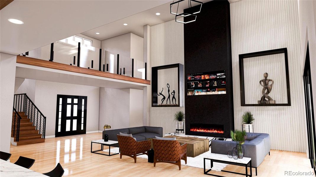 Living space with custom lighting and built-ins