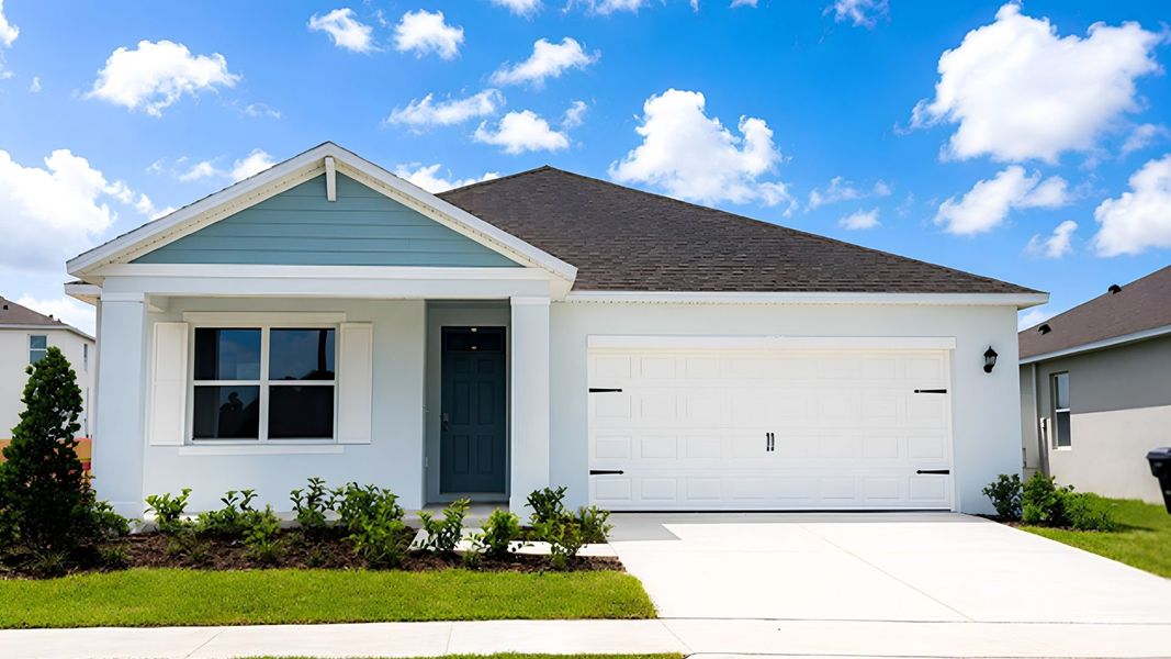 Front exterior of a new home in Crossroads at Kelly Park, Apopka, FL, highlighting curb appeal (Image 1). Front exterior of a new home in Crossroads at Kelly Park, Apopka, FL, highlighting curb appeal (Image 1).