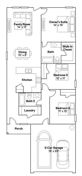 2D floor plan layout of this home in Avalon Ridge: Cottage, Conroe, TX (Image 3). 2D floor plan layout of this home in Avalon Ridge: Cottage, Conroe, TX (Image 3).