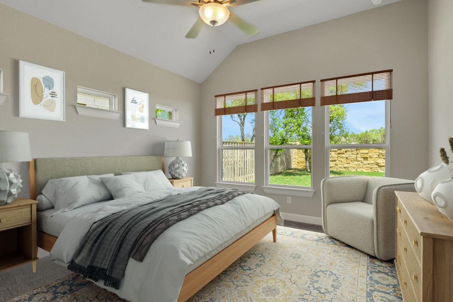 Primary Bedroom with rendered furniture staging