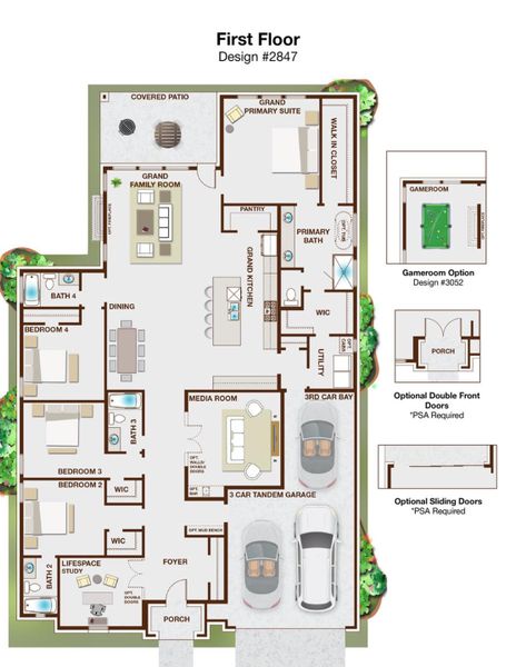 2D floor plan layout for the Grand Falls by Grand Homes in Monterra, Fate, TX (Image 4).