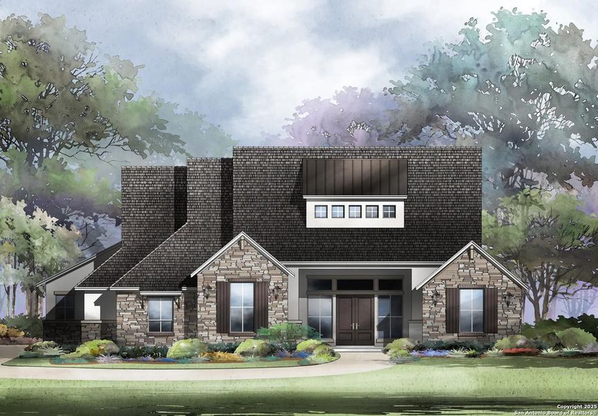 Front exterior of a new home in George's Ranch, Boerne, TX, highlighting curb appeal (Image 1). Front exterior of a new home in George's Ranch, Boerne, TX, highlighting curb appeal (Image 1).