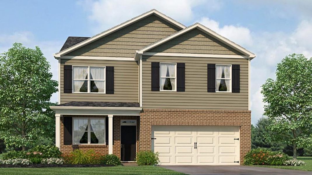 Front exterior of a new home in Oakleigh Glen, Dallas, GA, highlighting curb appeal (Image 1). Front exterior of a new home in Oakleigh Glen, Dallas, GA, highlighting curb appeal (Image 1).