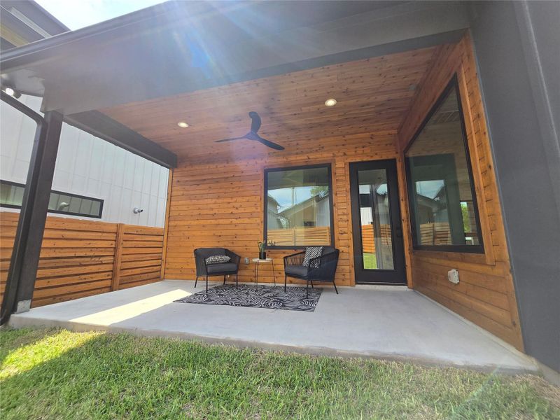 Rear large covered porch. Rear large covered porch.