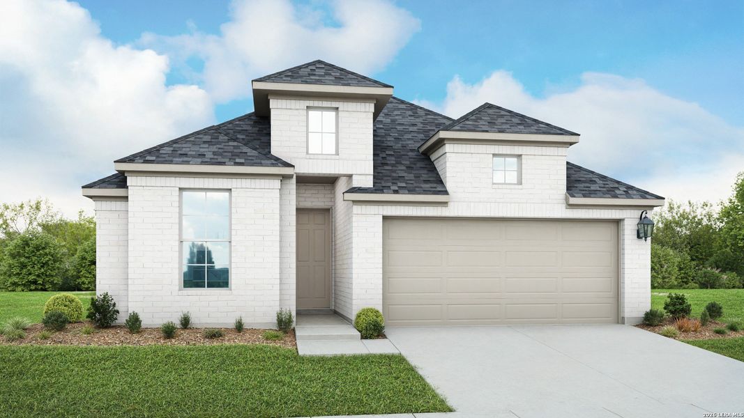 Front exterior of a new home in Clear Creek, New Braunfels, TX, highlighting curb appeal (Image 1). Front exterior of a new home in Clear Creek, New Braunfels, TX, highlighting curb appeal (Image 1).