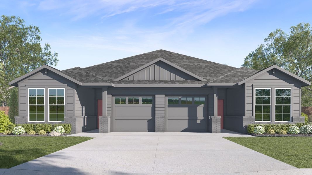 Front exterior of a new home in The Terrace Duplexes, Temple, TX, highlighting curb appeal (Image 1). Front exterior of a new home in The Terrace Duplexes, Temple, TX, highlighting curb appeal (Image 1).