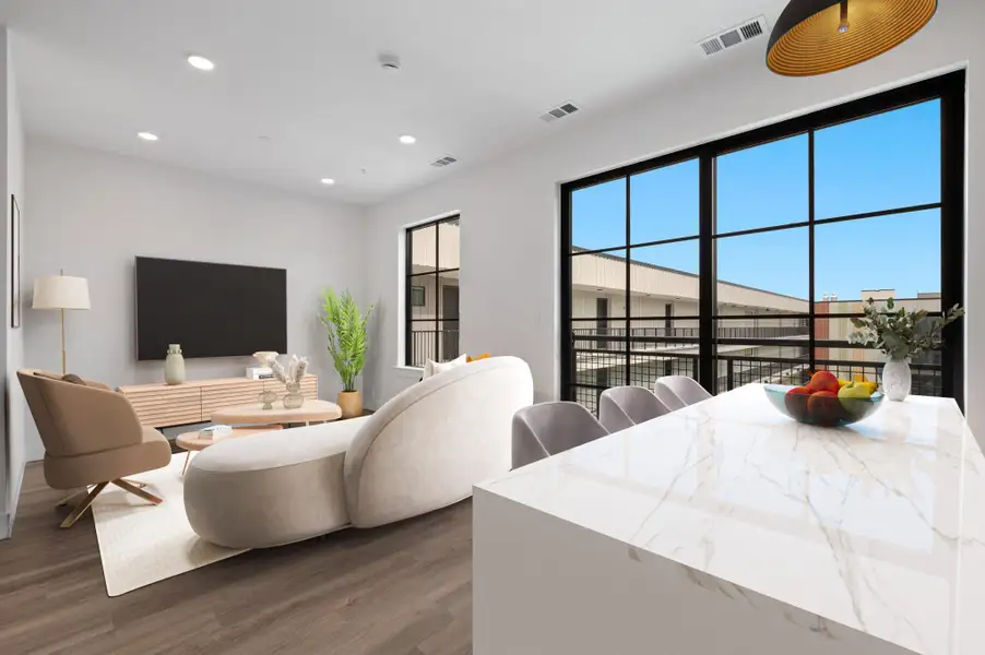 Furnished interior view inside a new home in Congress Lofts Saint Elmo, Austin (Image 5). Furnished interior view inside a new home in Congress Lofts Saint Elmo, Austin (Image 5).