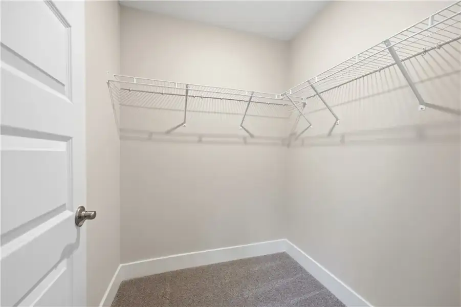 Ample wire shelving and plush carpeting maximize u