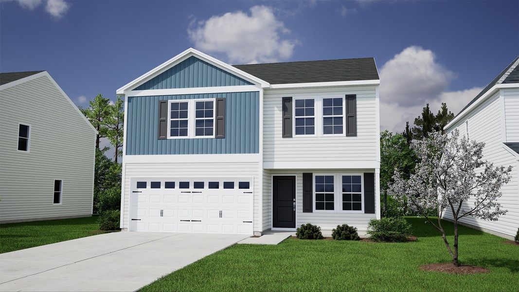Front exterior of a new home in Braxton Place, Moore, SC, highlighting curb appeal (Image 1).