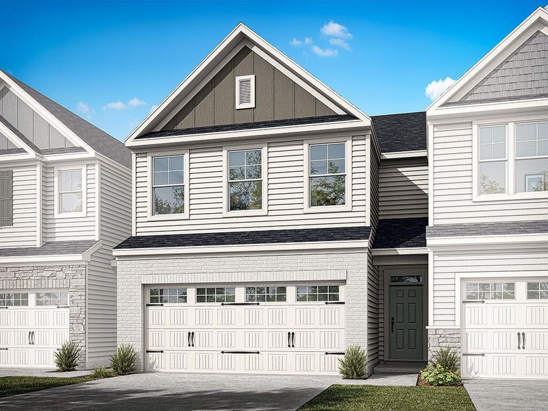 Front exterior of a new home in Villas at Dawsonville Townhomes, Dawsonville, GA, highlighting curb appeal (Image 1).