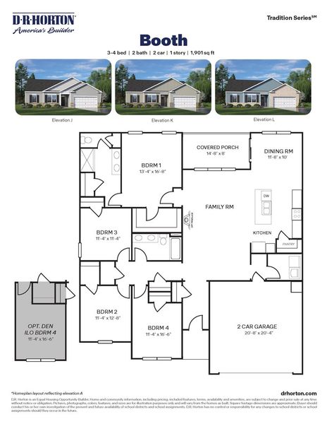 2D floor plan layout for the Booth by D.R. Horton in River Stone, Elm City, NC (Image 3).