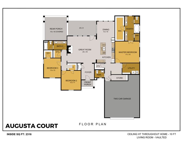 2D floor plan layout for the Augusta Court by Trinity Classic Homes in Zion Trails, Poolville, TX (Image 3).